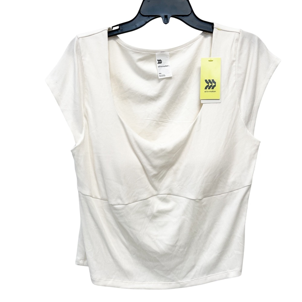 All in Motion Women's White Ribbed Cowl Neck Activewear Top Size XXL